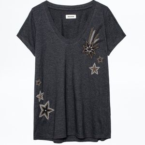Zadig & Voltaire Embroidered Charcoal T-Shirt NWT